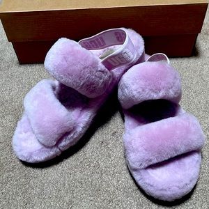UGG Oh Yeah fluffy slipper sandals, Size 7, purple